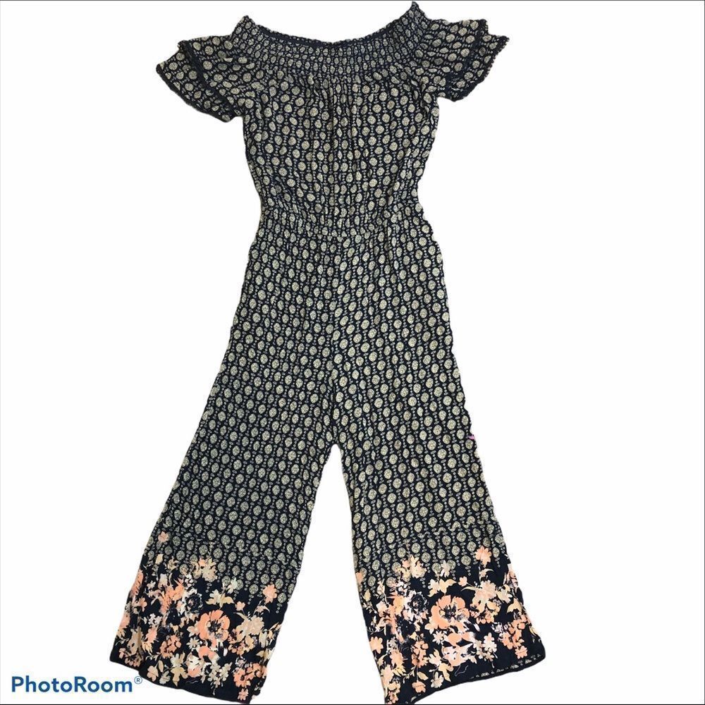 Xhilaration Printed Cropped Jumpsuit Size XS